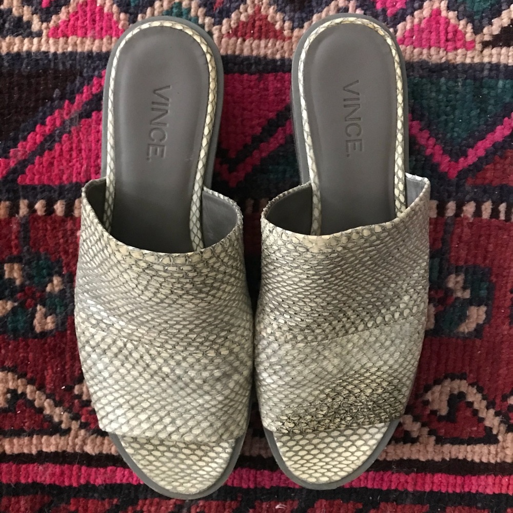 Vince leather snake skin slides/mules/sandals